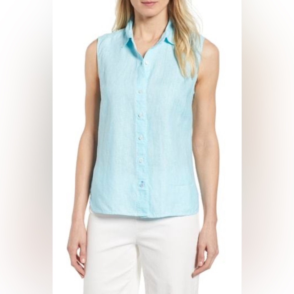 Tommy Bahama Sea Glass Breezer 100% Linen Top XL Light Turquoise